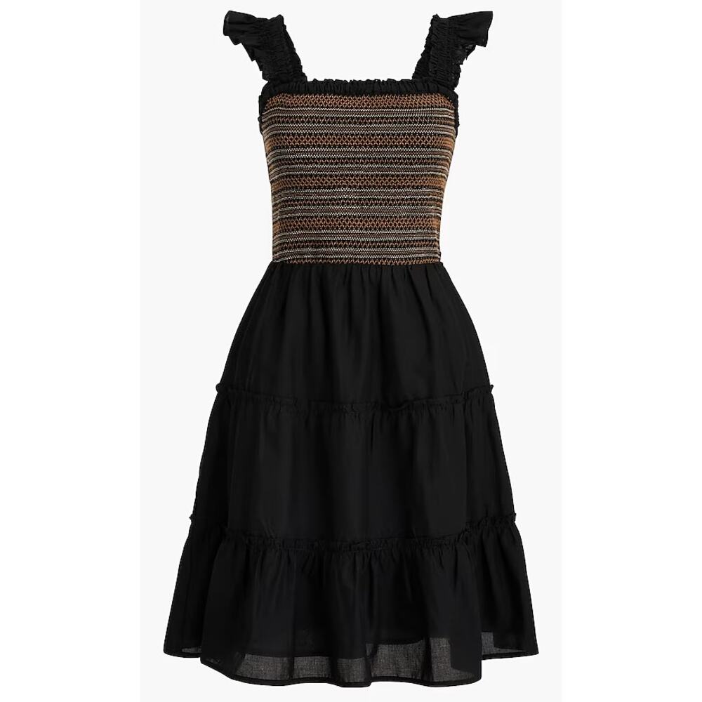 J.Crew Factory Women's Black Cotton Smocked Tiered Ruffle Mini Dress Size Small